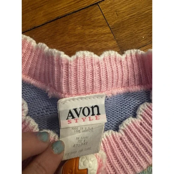 Vintage Girls Avon Style Patchwork Easter Cardigan Bunny Duck Eggs Sz 4/5 Pastel - Picture 11 of 13